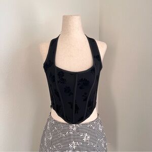 Black floral corset top with lace up back  Size: XS